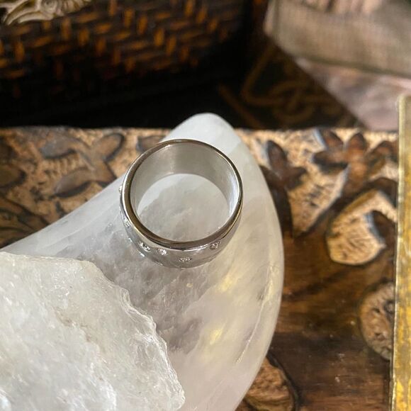 Stainless Steel Wide Band CZ Ring Sizes 7,10 - Picture 4 of 8